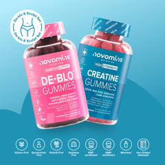 Bottle's of Novomins Gummies with Christmas decorations